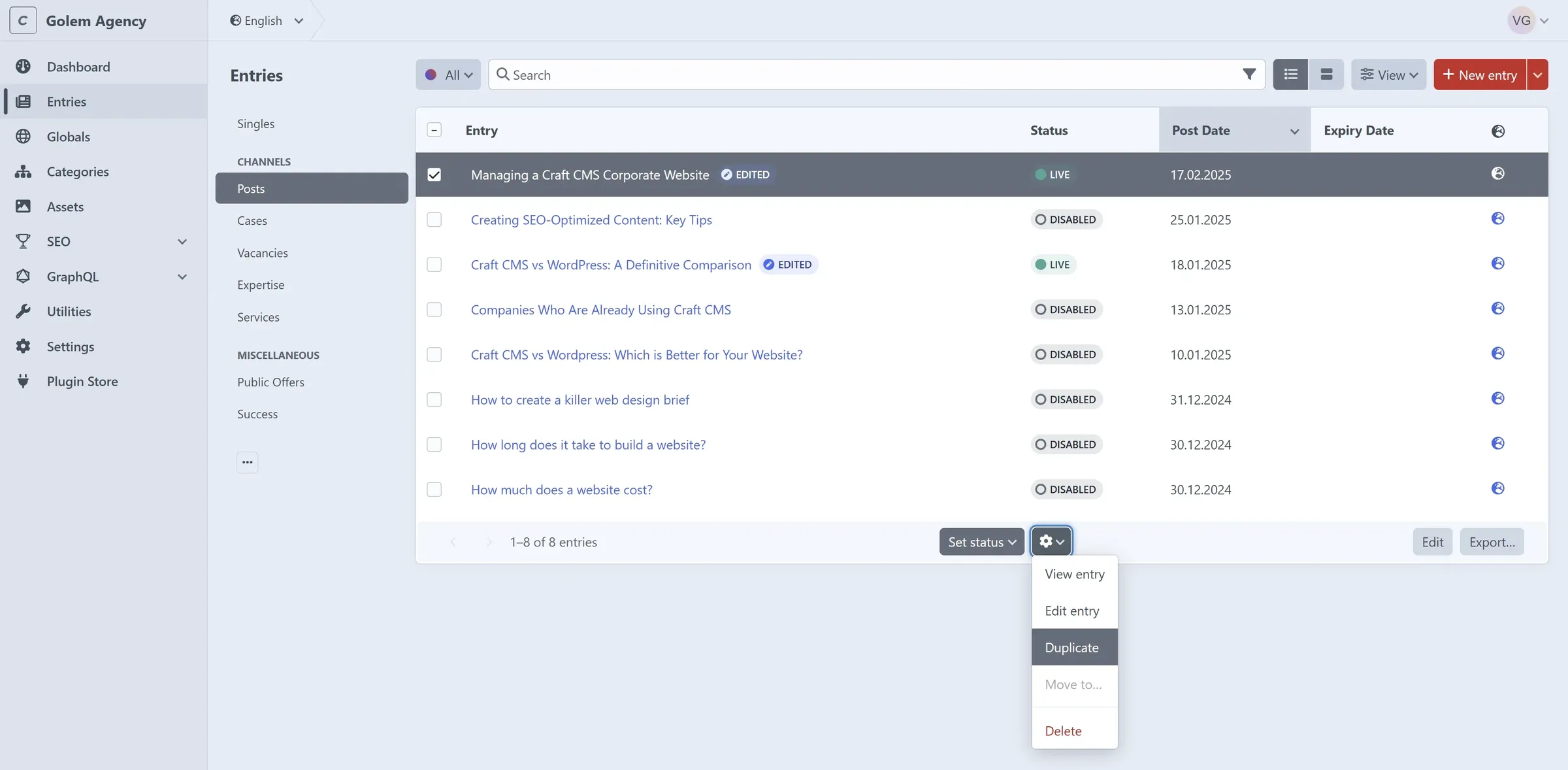 How to duplicate a page on Craft CMS